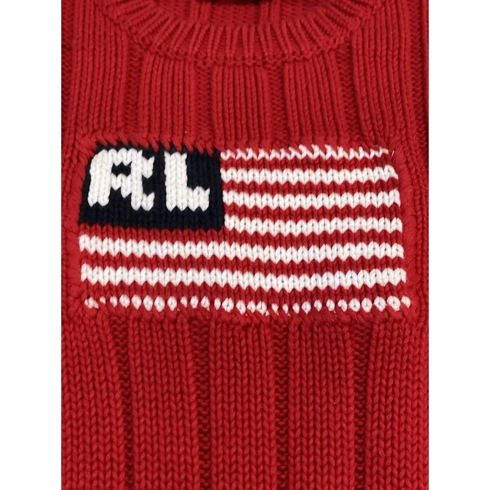 VTG Polo Jeans Co Ralph Lauren Knit Cable Red American Flag Sweater Women L - Picture 2 of 7